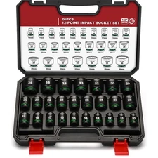 26 PCS 1/2" Drive Standard Impact Socket Set 12 Point Metric 10mm-36mm CR-MO