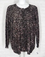 C D DANIELS Cardigan Sweater Knit Abstract Animal Print Brown Black NWT 2X