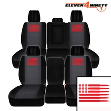 Designcovers Front & 40-60 Rear Fits 14-19 Tundra / Black Charcoal w BULLET FLAG