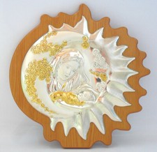 MADONNA GESù BAMBINO MATERNITà QUADRO ICONA SACRA ARGENTO cm26x25 LEGNO cm30x29