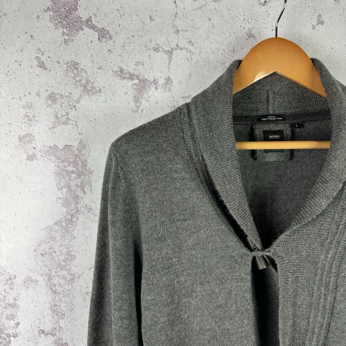 Vintage Hugo Boss Wool Cardigan Men’s Gray Long Sleeve Luxury Size L - Picture 2 of 7
