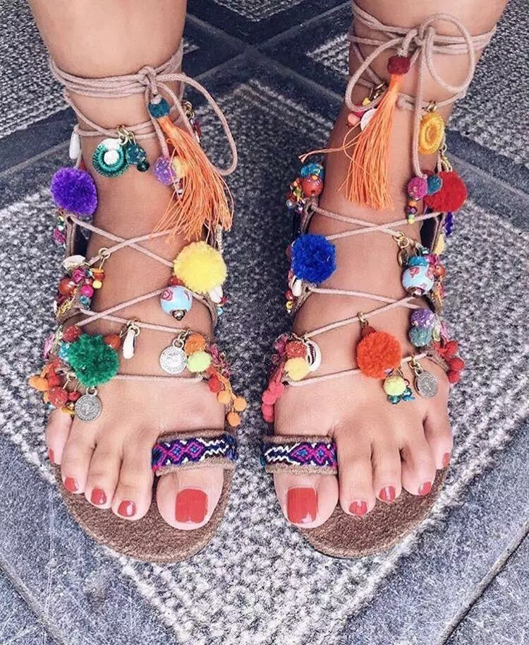 Rainbow Pom Pom Sandals eBay