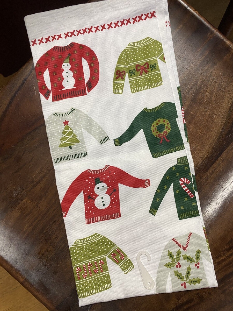 NEW Crate Barrel Dish, Kitchen or Tea Towel Christmas Sweaters, 100%  Cotton