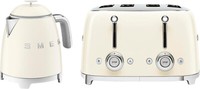 Smeg Mini Kettle & 4 Slice Toaster, 50’s Style Retro, Stainless Steel in Cream