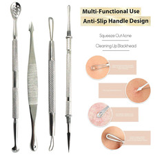 4 PC Set Blackhead Whitehead Remover Tool Kit Comedone Extractor Zit Acne Pimple