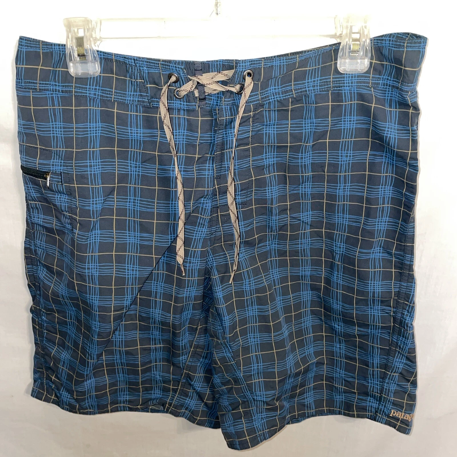 Patagonia Mens Hiking Shorts Size 32 Blue Striped Drawstring Inseam 10 Rise 11