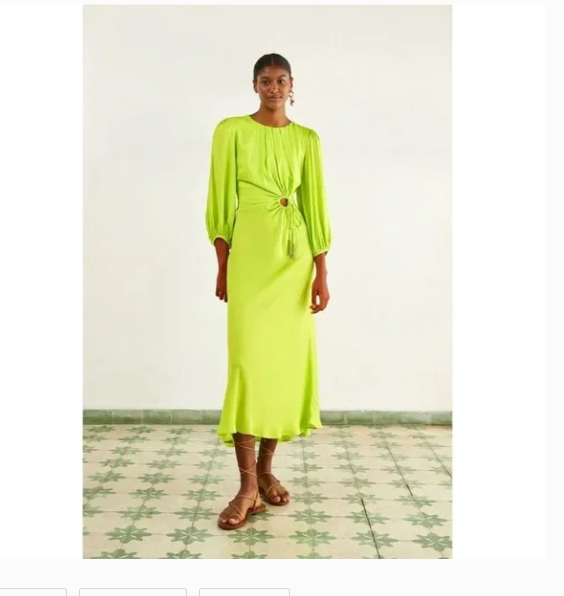 FARM RIO LIME GREEN CUTOUT TIE RUCHED MIDI DRESS sz M | eBay