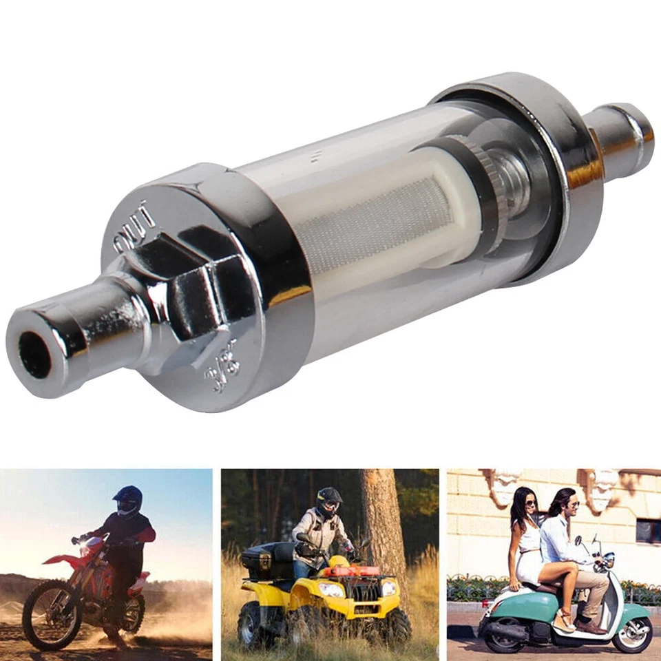 Filtro de Combustible 2 En Línea Vidrio Vista Transparente Elemento Reemplazable 3/8" Cromo Manguera Barba Foto 3 de 4