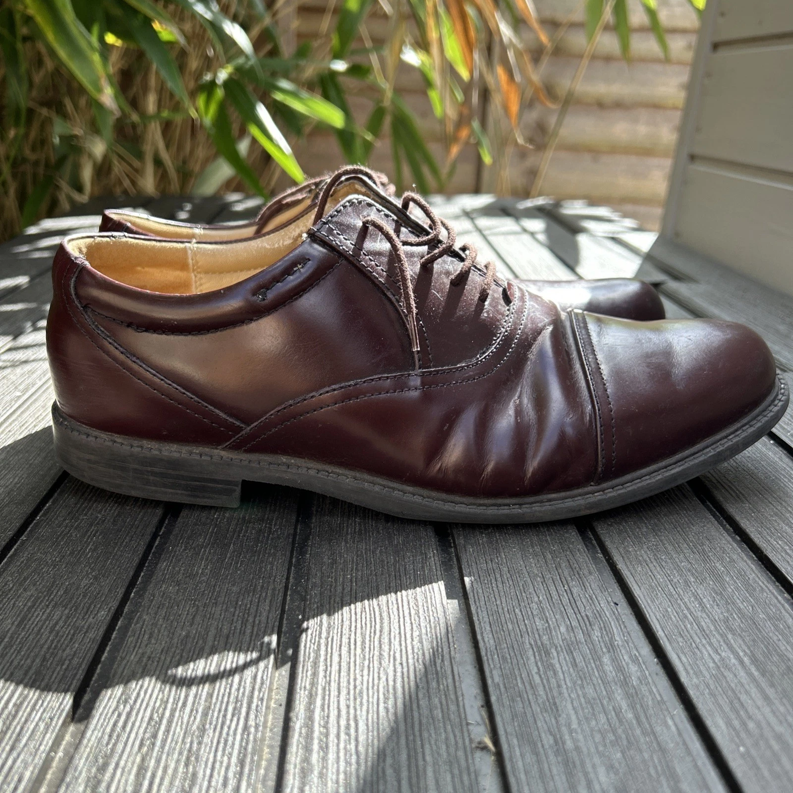 Scarpe formali Clarks rosso sangue di bue UK 9 pelle extra larghe eleganti da lavoro Oxford uomo