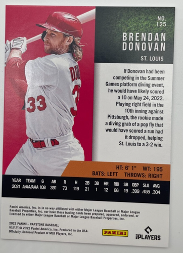 2022 Panini Capstone - Luxury Suite Brendan Donovan #125 (RC) Cardinals - Picture 2 of 2