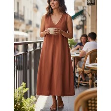 Uniqlo Linen Blend Midi/Maxi Dress Sleeveless Orange Brown Size Medium