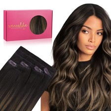 Invisi Edge Clip in Hair Extensions Real Human Hair, 18 Inch 130g 7pcs Balaya...