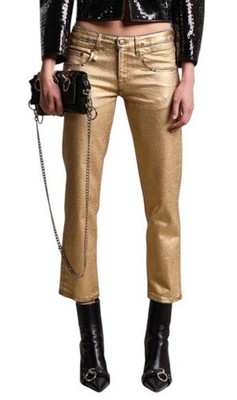 R13 Boy Straight Damenjeans W27 Gold Indigo Glitzer Cropped