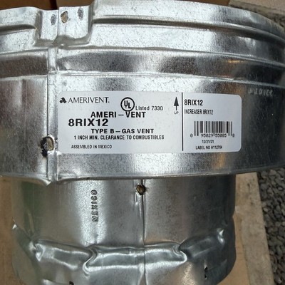8  to 12  AmeriVent 8RIX12 Increaser Adapter Type B Gas Vent Fitting