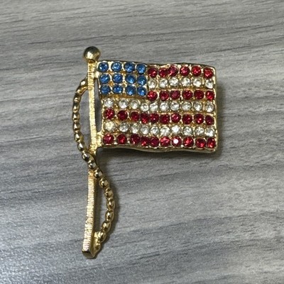 Rhinestone American Flag Pin Brooch Sparkly Patriotic