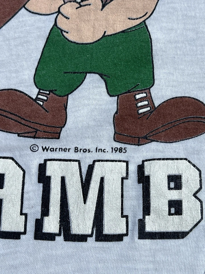 复古 80 年代 Rambo “Wambo” T 恤 1985 Looney Tunes Elmer Fudd 尺寸 L 模仿白色 — 第 4/4 张图片