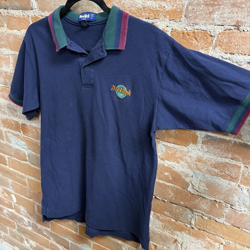 Polo vintage años 90 Hard Rock Café Nashville EE. UU. azul verde rojo 100 % algodón mediano Foto 4 de 4