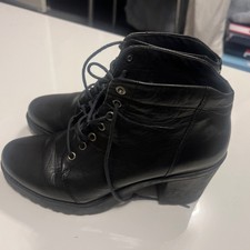 Vagabond Black Leather Wedge Platform Ankle Boots Womens Size 6 