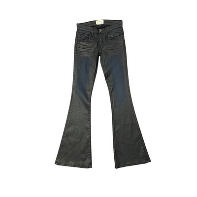 Current/Elliott Low Rise Black Coated Dark Wash Denim Flare Jeans Size 25 Y2K