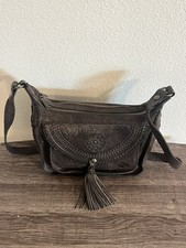 Patricia Nash Camila Distressed Vintage Style Hobo Crossbody Leather Tassels