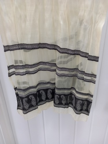 Silk Scarf. Light Yellow With Black Paisley Panel On Ends. New. 76 Inches Long - Picture 2 of 3