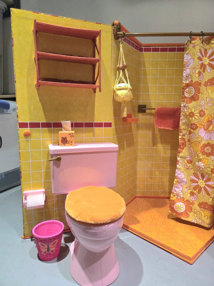 American Girl Doll Julie's Groovy Bathroom Set Accessories Shower Sink Toilet  - Image 3 of 4