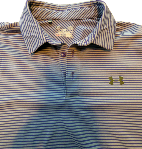 Under armour Heat gear camicia a righe viola manica corta polo uomo grande L - Foto 2 di 5
