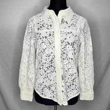 Women's Lace Floral Long Sleeve Blouse White Size Small