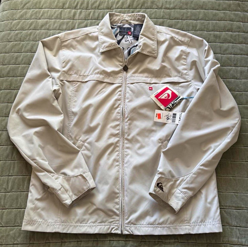 NWT Vtg 2000s Quiksilver Full Zip Harrington Jacket Mens Small Beige Pop Art 