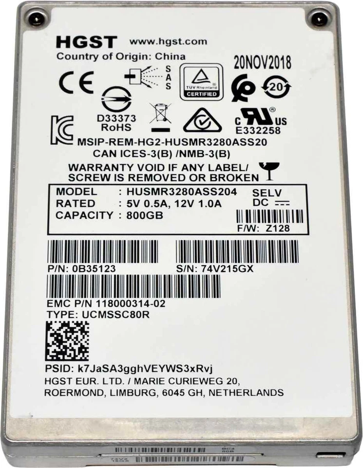 Dell EMC HGST 800GB 2.5" 12G SAS SSD 0B35123 HUSMR3280ASS204 EMC Data Domain - Bild 3 von 4