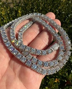 Authentic 50Ct Lab Created Round Cut Diamond Women's Tennis Necklace 14K White Gold Plated