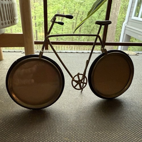Vtg MCM Double Rd Picture Frame Shaped Like Bronze Bicycle (Opening 2 7/8"ea) - Picture 10 of 10