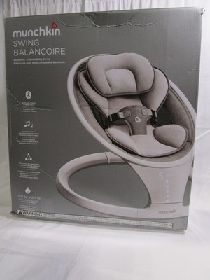 Munchkin Bluetooth Baby Swing with 5 Motion Ranges Grey White Infant Swing