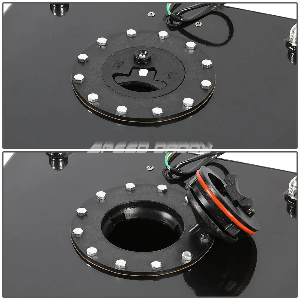 TANQUE DE GASOLINA DE PILA DE COMBUSTIBLE DE CARRERAS/A LA DERIVA DE ALUMINIO RECUBIERTO NEGRO DE 20 GALONES + REMITENTE DE NIVEL Foto 2 de 3