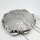Antique 900 Engraved Silver Powder Holder Vintage English Powder Holder Box
