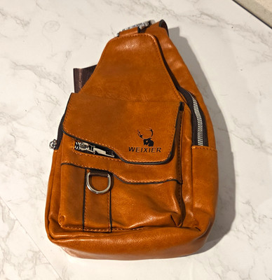 WEIXIER Brown Crossbody Sling Bag, Zip & Snap Closure, Adjustable Strap