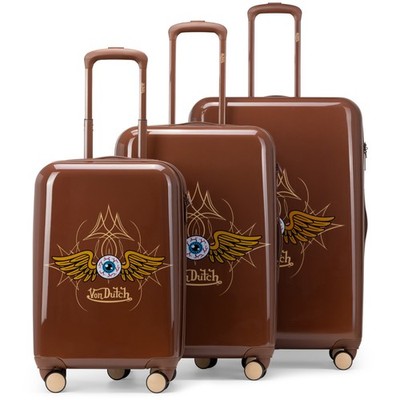 Von Dutch Brown Eyeflight 3-Piece Expandable Hardside Spinner Luggage Set