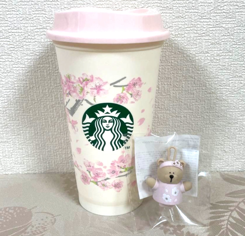 Set of 2 Starbucks Sakura 2025 Reusable Cup & Drink Hole Cap Bearista Japan New