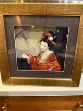 Rare Japanese Geisha Shadow Box 13.5" X 12.5' FRAMED 8" X 7" PICTURE