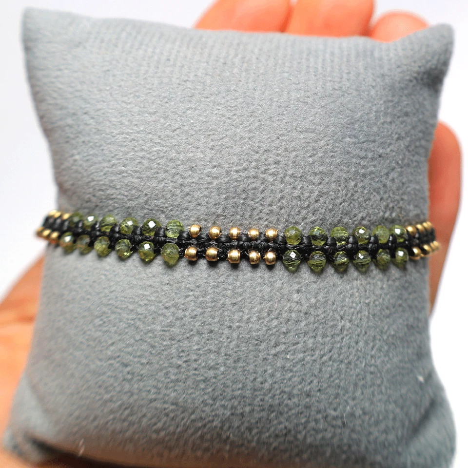 Hand Braided Natural Peridot Gem 3MM Faceted Beads Exquisite Crystal Bracelet - Image 4 of 4