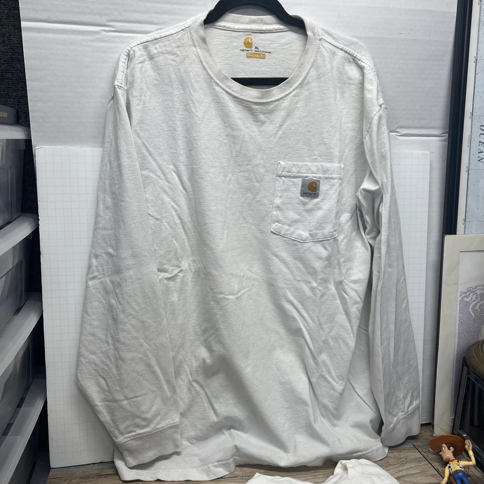 Carhartt Shirts Mens XL Original Fit White Long Sleeve Pocket Lot of 2 - Image 3 of 4