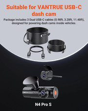 Cable Set 3 Dual USB-C Power Cables 0.98Ft 3.28Ft 11.48Ft Powering Dash Cams In