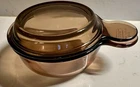 Vintage Vision by Corning Amber Glass Grab It Bowl 5 with Pyrex Lid Made In USA