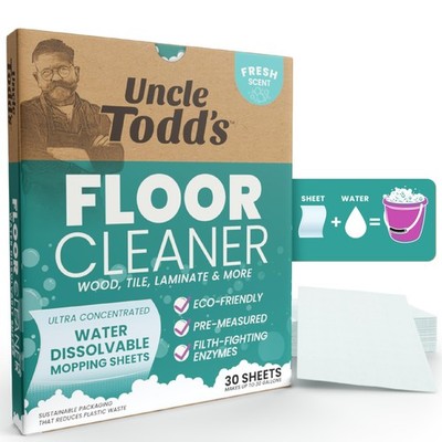 Uncle Todd's Floor Cleaner Sheets 30ct Dissolvable Enzyme Wood Hardwood Mopping