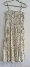 GAP Midi Smocked Beige /White  Tiered Sundress / Size L