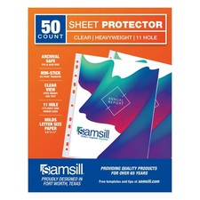 Samsill 50 Pack Standard Weight 11 Hole Clear Sheet Protectors, Acid Free Arc...