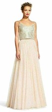 Adrianna Papell sequin tank top dress set tulle skirt Ball Gown SZ. 8-14 Blush