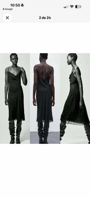  ZARA Elegant Mid-Slip Gown Dress in Black Rhinestone - Large | NWOT 