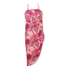 PRETTY LITTLE THING Womens Pink & Burgundy Floral Slip Midi Dress Polyester