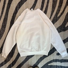 Vintage 80s 90s TULTEX Blank Plain White Raglan Crewneck Sweatshirt L USA NWOT